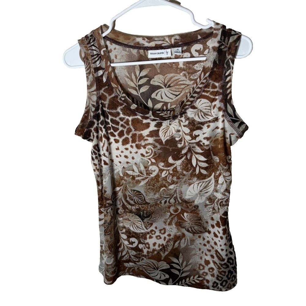 Susan Graver Tank Top Women's XS Round Neck Mesh Sleeveless Printed Shirt - Picture 1 of 8